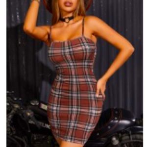 Like New Brown Plaid Country Festival Bodycon Strapless Dress XS
